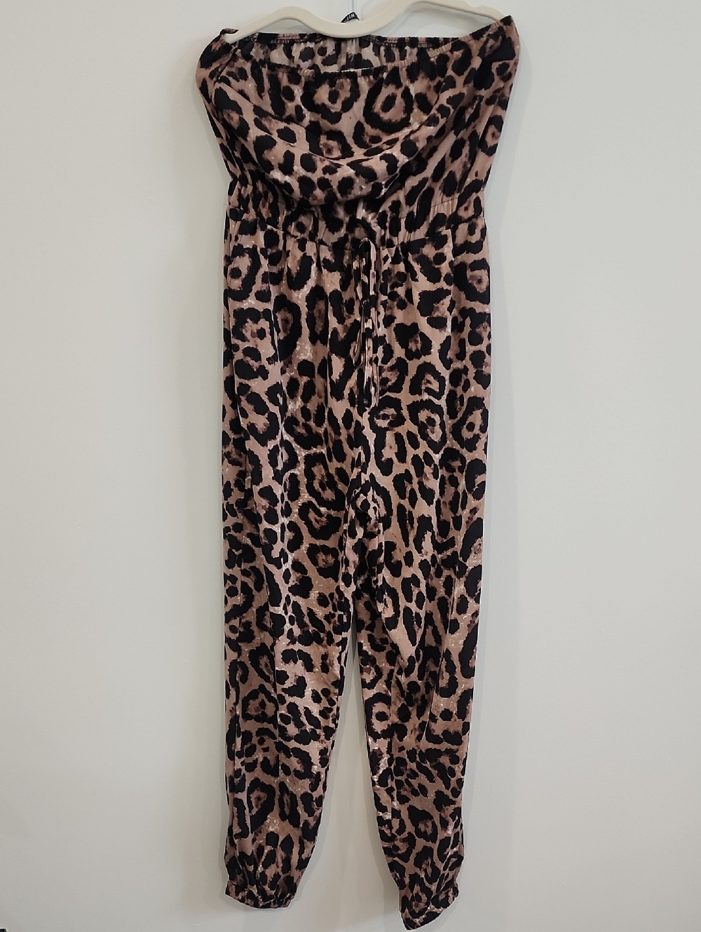 SHEIN Brown and Black Leopard Print Strapless Jumpsuit